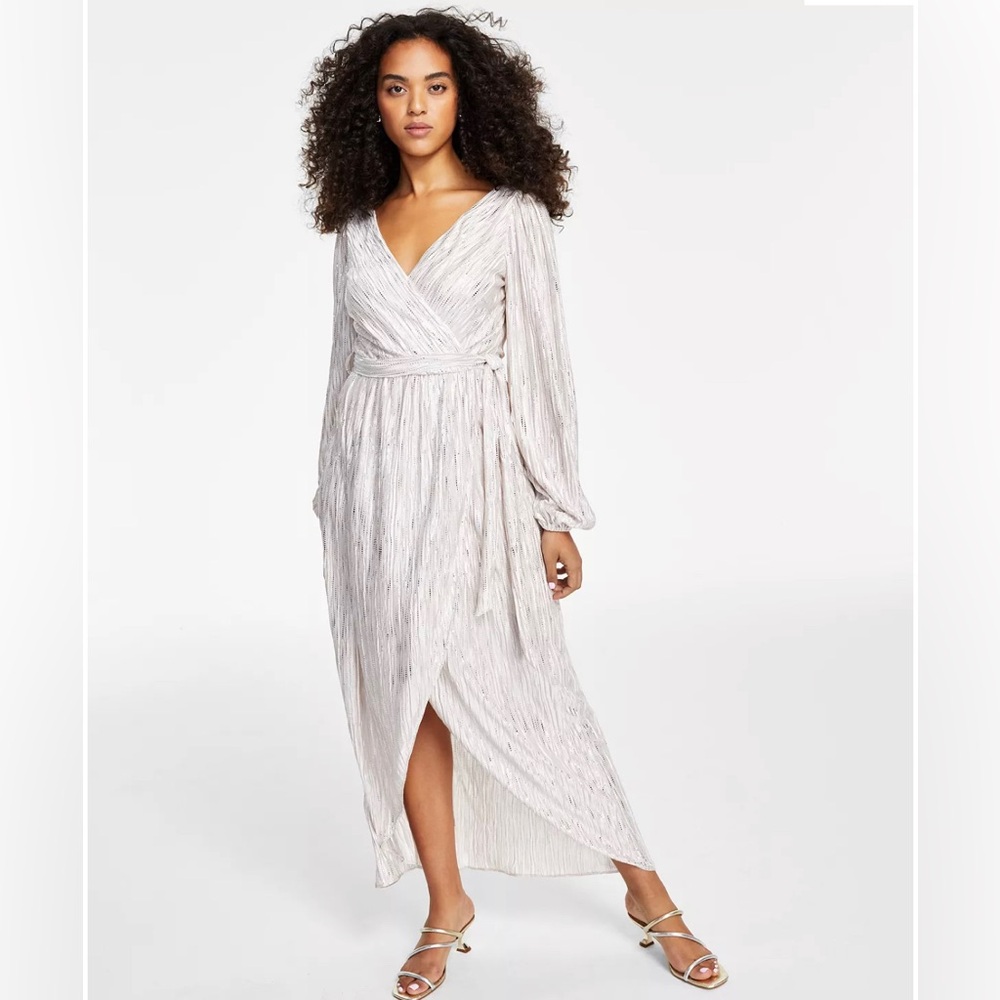 Guess Metallic-Striped Faux-Wrap Maxi Dress size 6